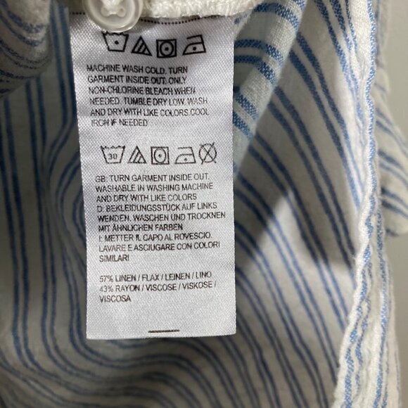 Womens J Jason Wu Linen‎ Blend Button Striped Shirt 1/2 Sleeve White Blue S - Picture 7 of 7